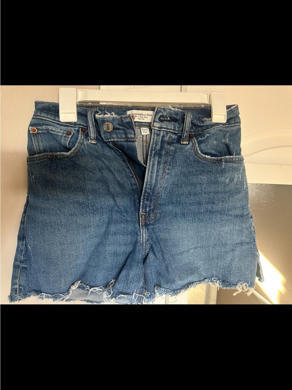 Abercrombie & Fitch Distressed Mid-Blue Denim Cutoff Shorts